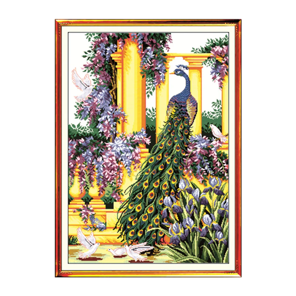 Набор для вышивки крестом фиолетовые цветы и павлина Aida Счетный 18ct 14ct 11ct вышивка