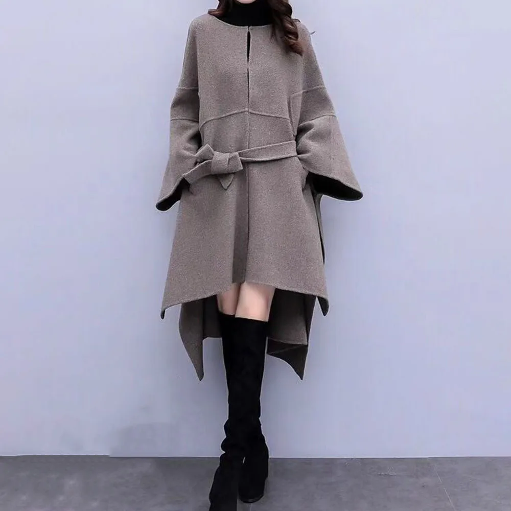

Women's Winter Nickname Coat Casual Fashion Trend Commuter Style Solid Color Trumpet Sleeves Warm Loose And Thin Cloak Top