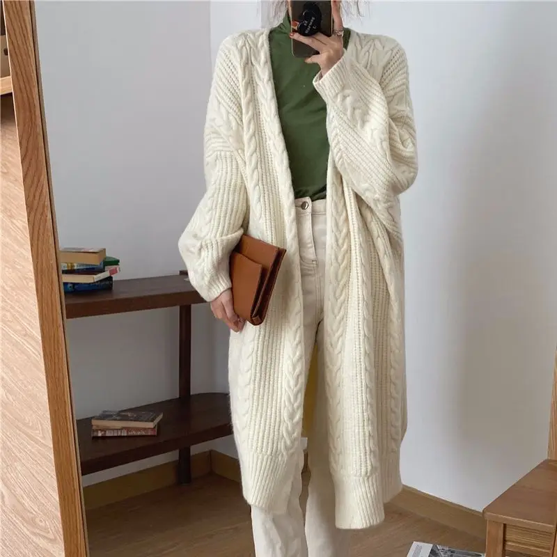 

Casual Long Knitted Cardigan Women Elegant Oversized Bat Sleeve Sweater Autumn Winter Outwear Lady Vintage Korean Fashion Coat