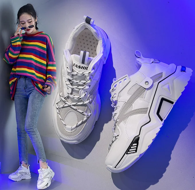 Women Sneakers White Fashion Retro Platform Running Shoes Lady summer footwear Breathable zapatillas de mujer N4-13