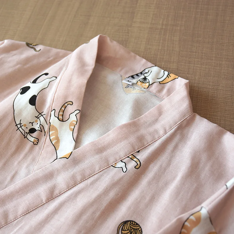 

Women Lovely Robe Comfort Cotton Robes Cute Kitten Printed Kimono Sleepwear Bathrobe Sleep Lounge Autumn Loose Homewar