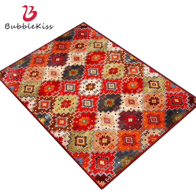 

Bubble Kiss Bohemian Bedroom Carpets Ethnic Style Home Decorative Floor Mat Red Rhombus Geometric Living Room Area Non-Slip Rugs