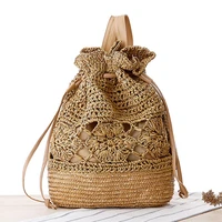 women backpack hollow out summer 2020 handmade knitted flower drawstring crochet straw beach bags designer backpack female bag