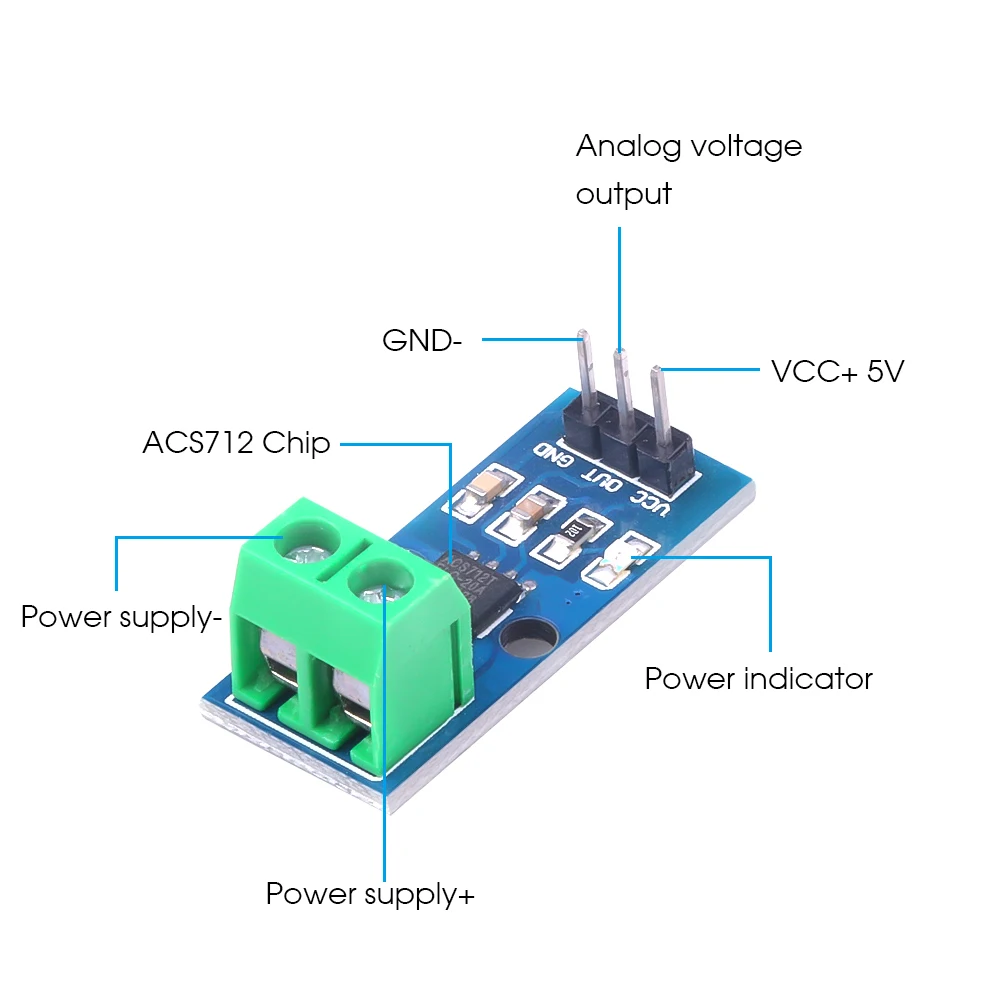 Модуль датчика тока Холла ACS712 портативный модуль для Arduino 20A | Электроника