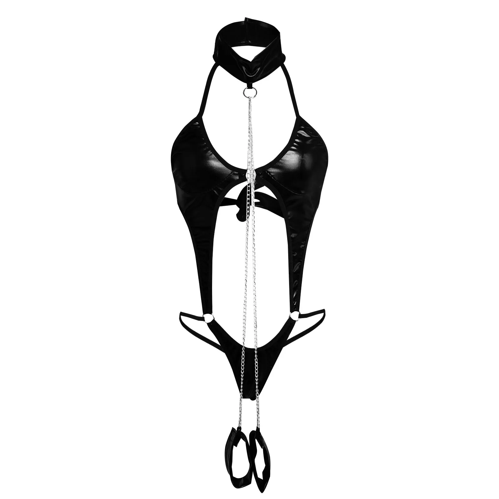 Черные кожаные Боди женское сексуальное белье латекс соблазнительная Пижама