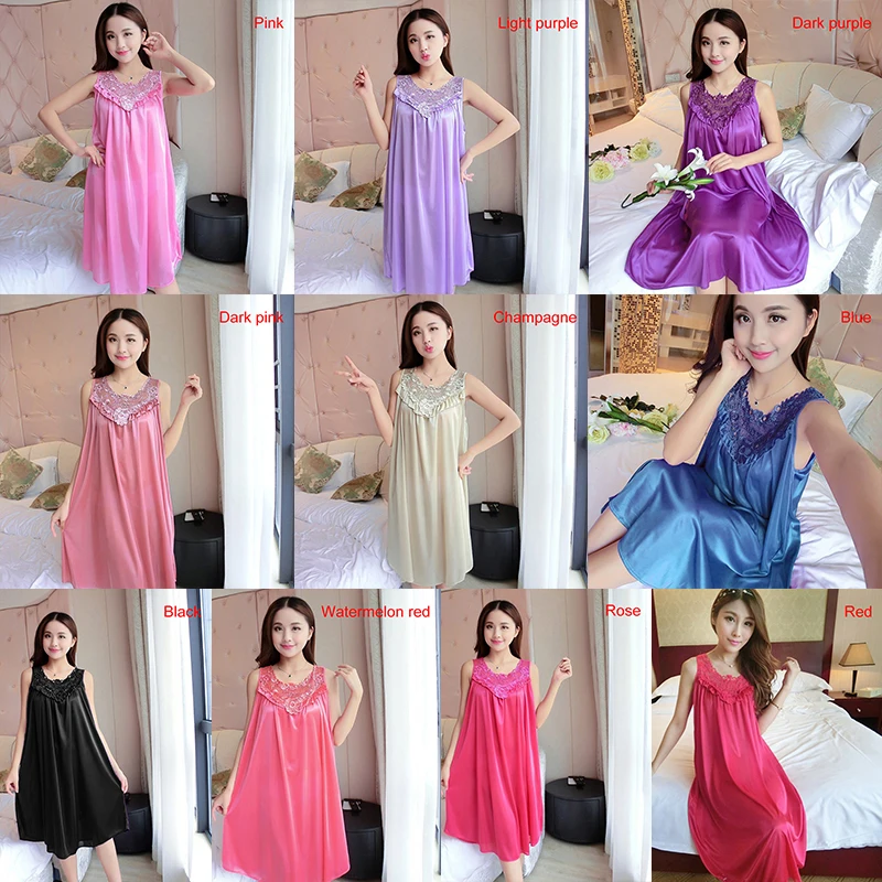 

Women 's Summer Lace Ice Silk Nightdress Lingerie Sleepwear Plus Size Nightgown Female Sleeveless Loose