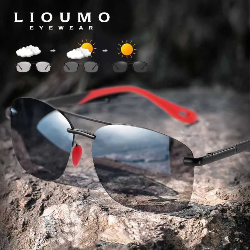 

LIOUMO Brand Ultralight Rimless Men's Sunglasses Polarized Women Sun Glasses Photochromic Driving Eyewear lentes de sol hombre