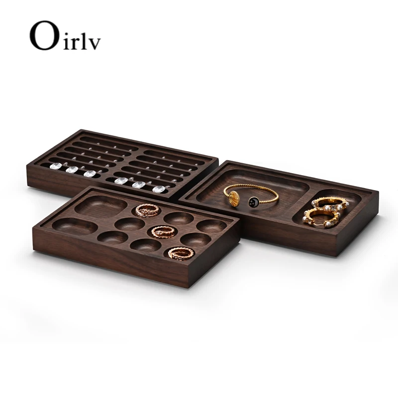 Oirlv Newly Walnut Multi-function Jewelry Display Tray for Bangle Ring Diamond 18*11.2*2.8cm Jewelry Organizer Trays Customized