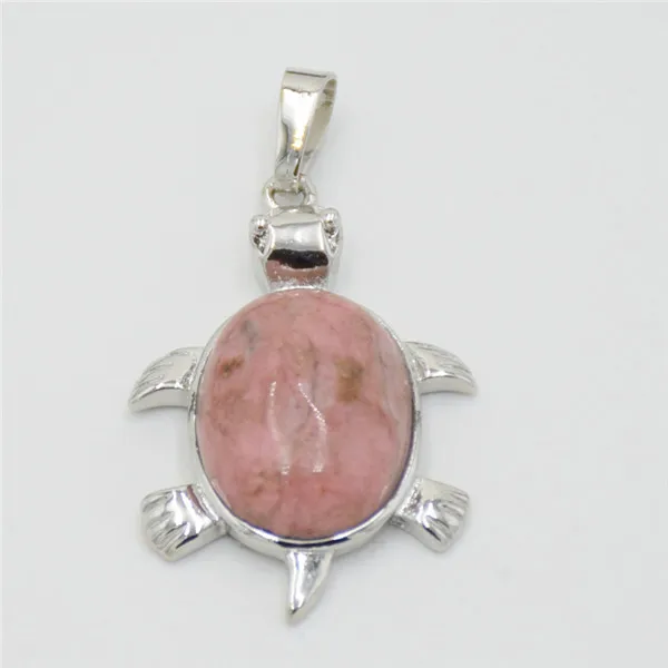 Line Rhodonite 1 шт морские животные Черепаха натуральные камни бусины подвески для ожерелья Модные посеребренные тигровый глаз черепаха подвески ювелирные изделия - Окраска металла: Line Rhodonite