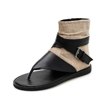 fashion womens summer sandals flip flops high top flat patchwork outside shoes buckle black khaki c35