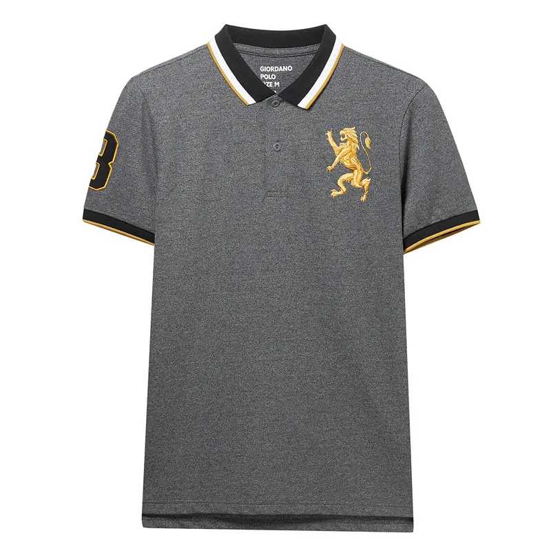 Giordano поло мужское футболка Polo slim fit с короткими рукавами с принтом победоносного льва на груди футболка поло мужская - Цвет: 21Grey