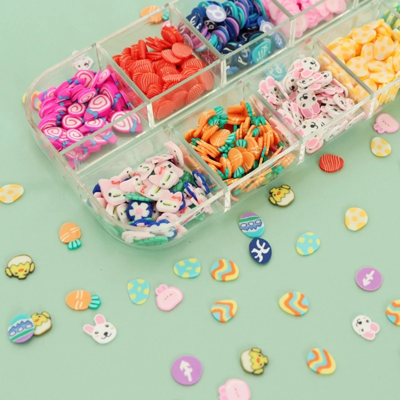

12 Grids Soft Polymer Clay Mini Rabbit Carrot Egg Flower Resin Fillings Glitter Epoxy DIY Resin Jewelry Fillers Crafts