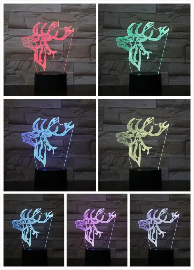 Рождественский олень Ночной светильник светодиодный сенсорный датчик RGB олень декоративная 3D лампа Детский комплект подарок Sika олень настольная лампа спальня Лось - Испускаемый цвет: 8