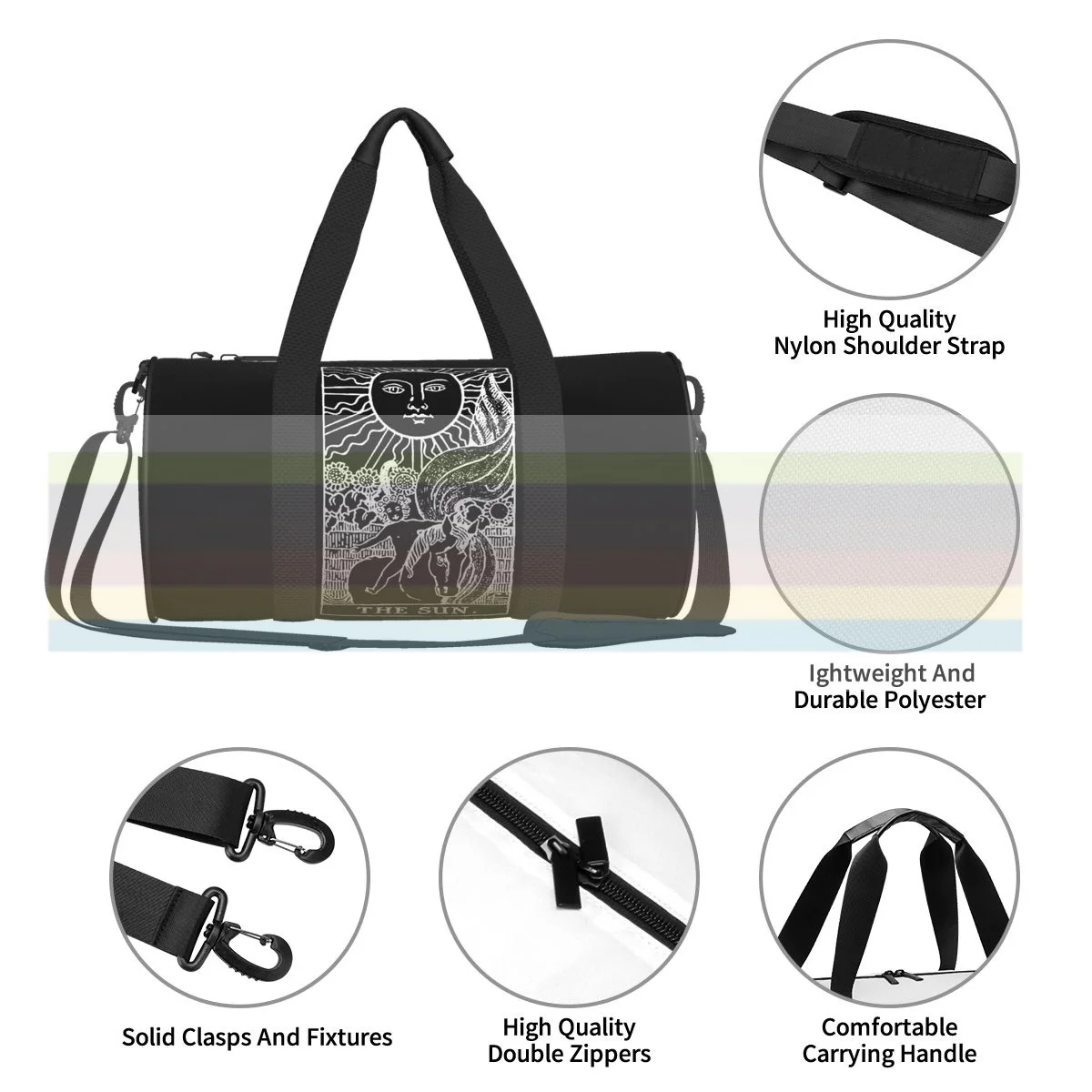 

The Sun Tarot Card XIX universal travel sports fitness shoulder bag. Nylon portable outdoor sports bag.