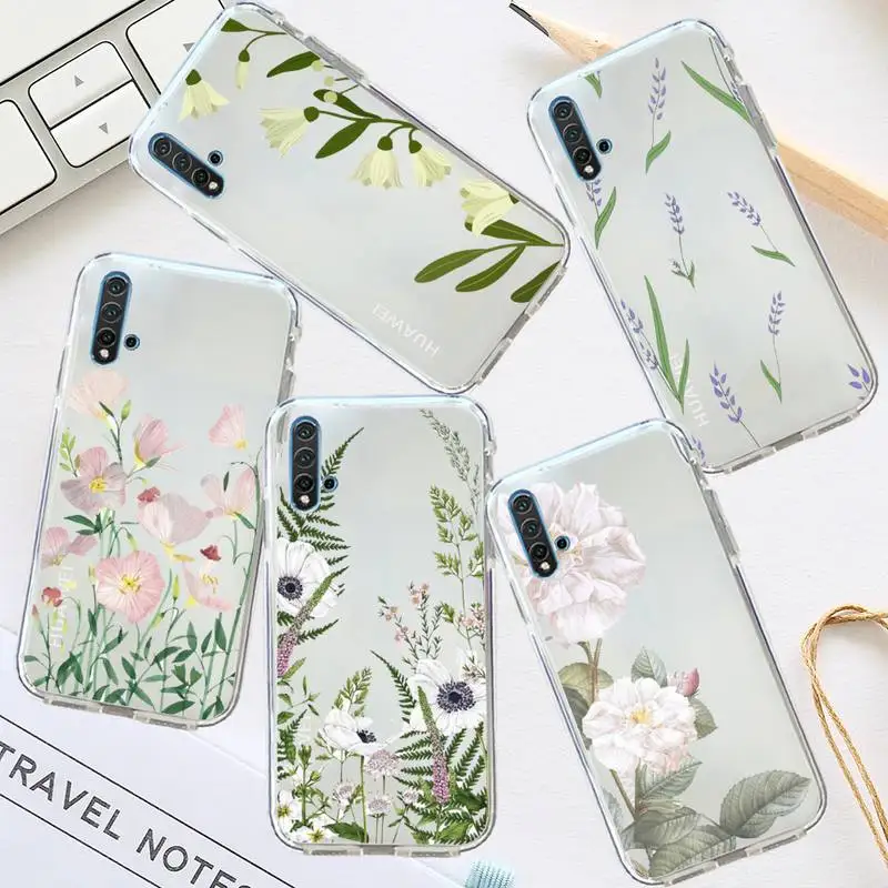 

Flower art pattern Phone Case Transparent for Huawei honor P mate 40 20 30 10 50 i 9 x mate pro lite 8a