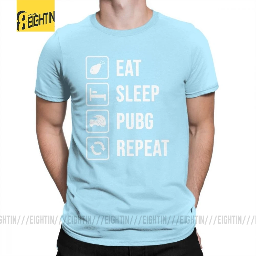 Небесно-голубой Футболка с надписью «Eat Sleep PUBG Repeat», победитель, Куриный Ужин, короткий рукав, высокое качество, хлопок, футболка, одежда, мужские топы размера плюс - Цвет: Небесно-голубой