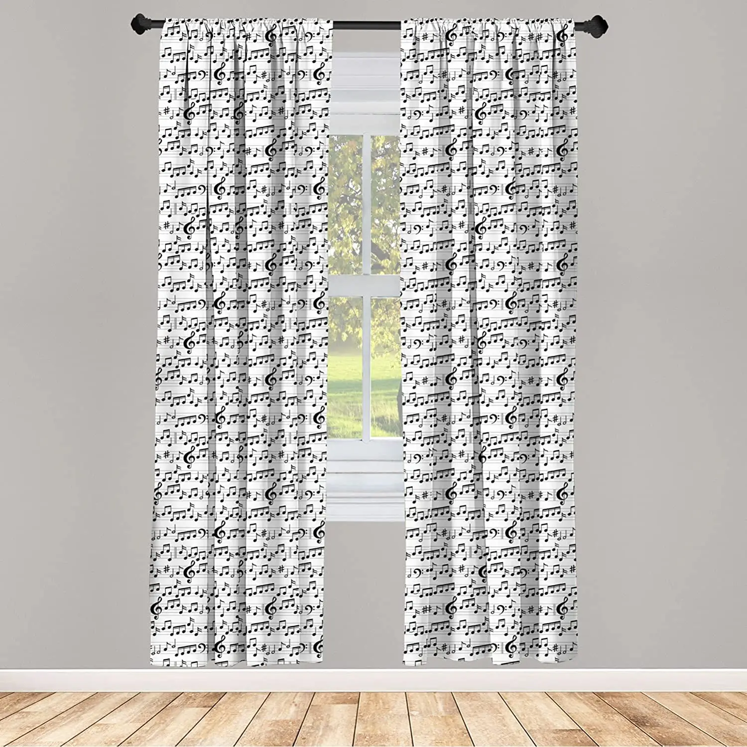 

Music Curtain for Kids Rooms Abstract Style Professional Music with Notes and Clef Sheet Play Writing Window Drapes