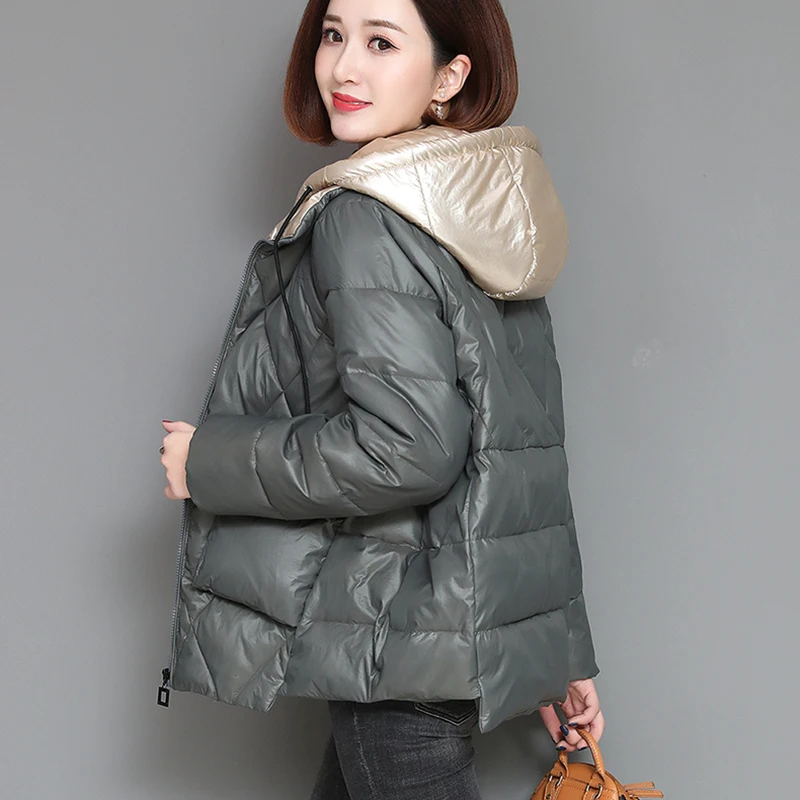 Short Parkas Women Patchwork Hooded Simple Solid Pockets Womens Casual Korean Style Females Daily All-match Winter Chic | Женская одежда
