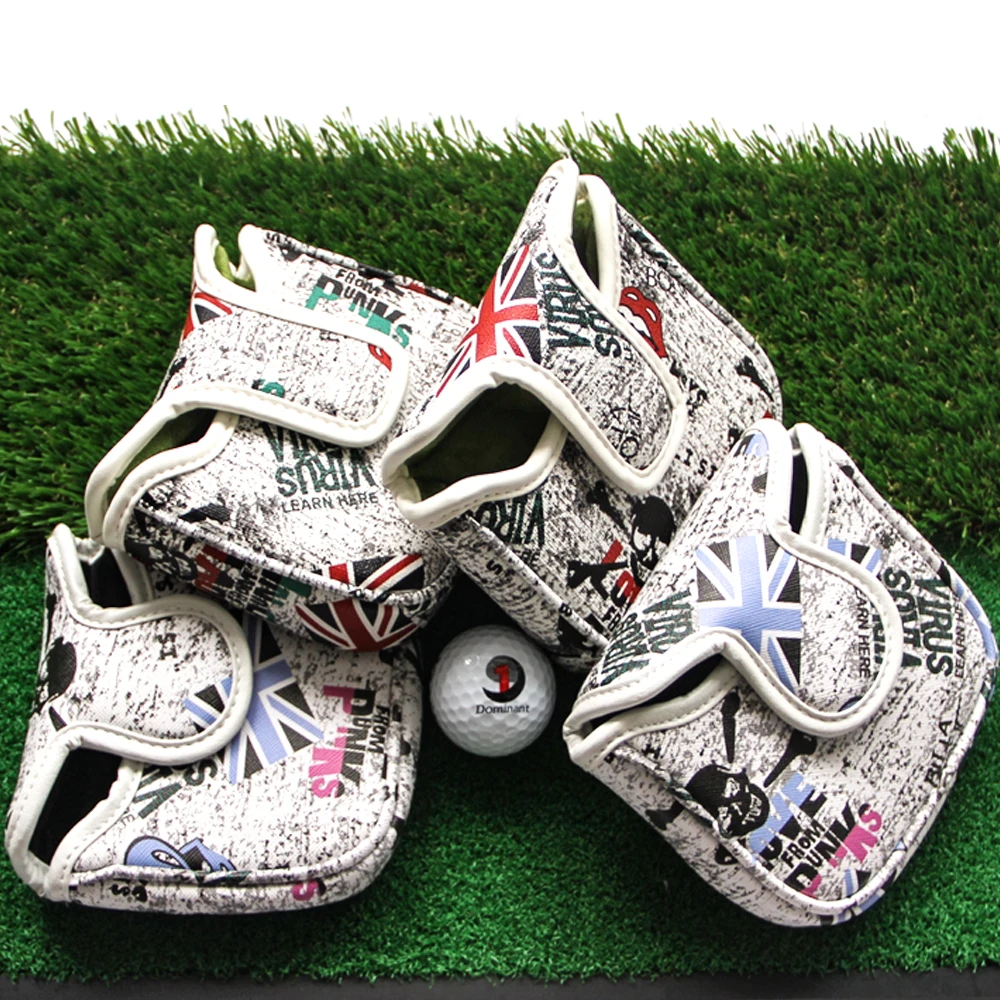 

Waterproof golf mallet putter headgear square graffiti pattern PU leather with magnetic buckleoodle pattern headgear