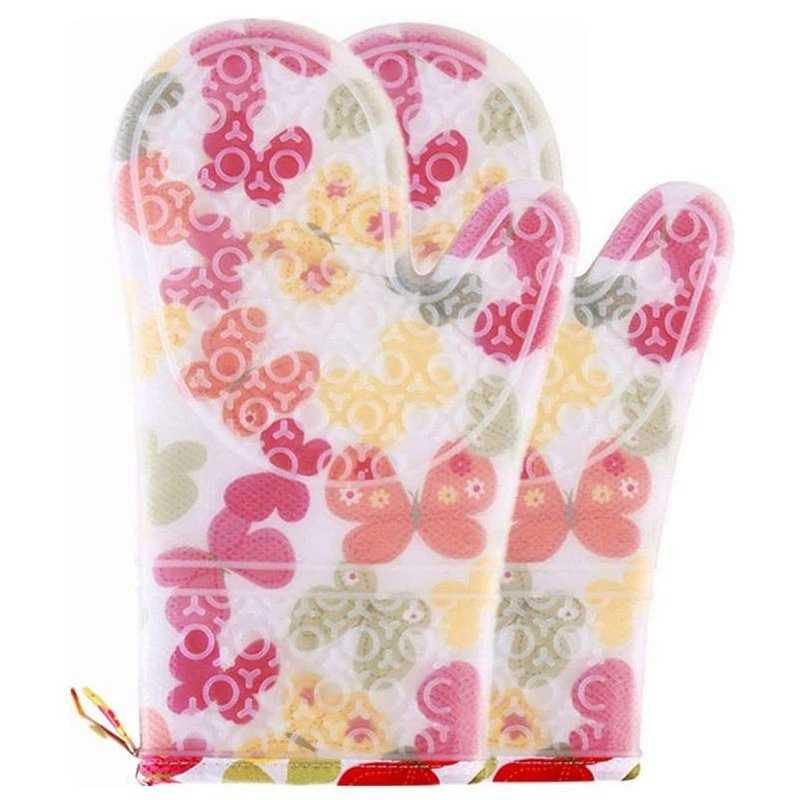 

Варежки для духовки Силиконовые и хлопковые двухслойные термостойкие перчатки, 1 пара варежек для духовки с нескользящим прозрачным силико...