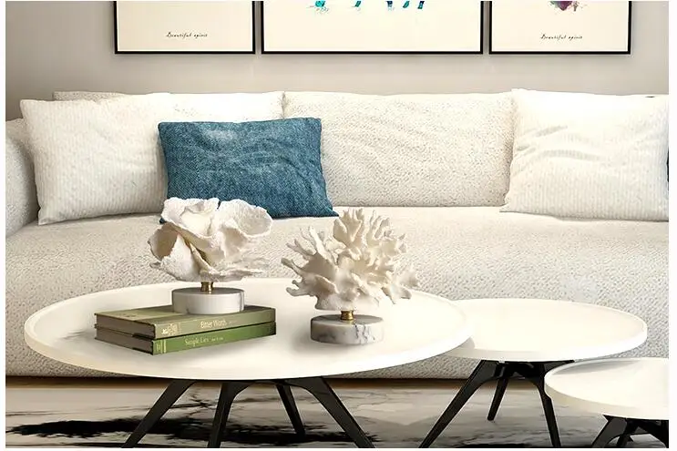 Nordic Luxury Simulation Coral Resin Figurines Crafts Marble Base Feng Shui Home room Table Ornaments Decoration Wedding Gifts | Дом и сад