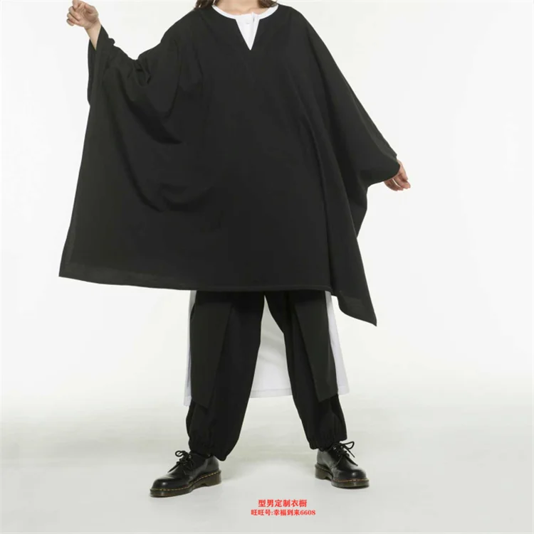 

Men's Cape Coat Bat windbreaker long hoodie casual dark fashion handsome loose style spring and summer