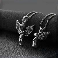 fashion 316l stainless steel angel wings pendant necklace for men women long chain necklace hip hop jewelry accessories