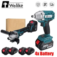 2 in 1 388vf electric power tools combo set brushless angle grinder electric impact wrench screwdriver for makita 18v battery
