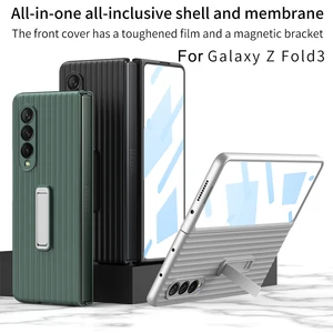 luggage design phone case with magnetic bracket for samsung galaxy z fold 3 5g fold3 hard cover w front tempered glass film free global shipping