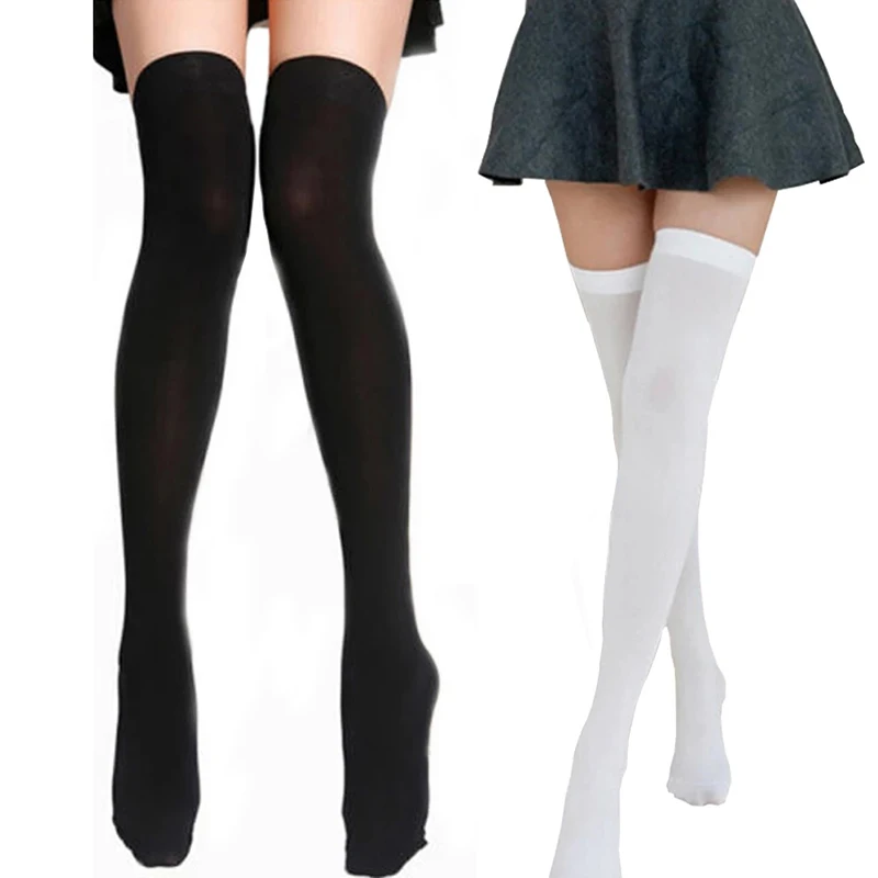 Однотонные чулки в стиле преппи теплые до бедра для женщин один размер J55 |