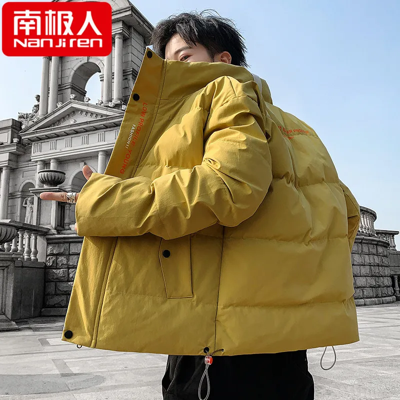down Cotton-Padded Coat Men's Coat Winter Trendy Velvet Thickening Padded Jacket Winter Clothes Stand-up Collar Cotton-Padded