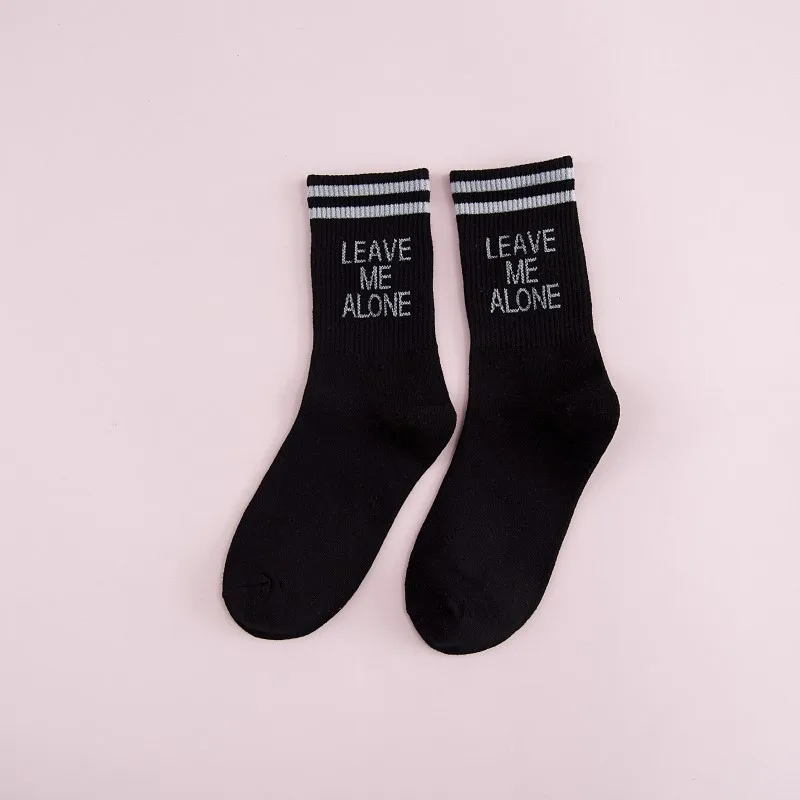 5 Pair 5 пар/набор Для женщин белые носки хлопковая Футболка со смешным Harajuku носки с буквами в полоску женский, черный носки в Корейском стиле SStreetweear милый не говоря уже носки - Цвет: 5 Pair