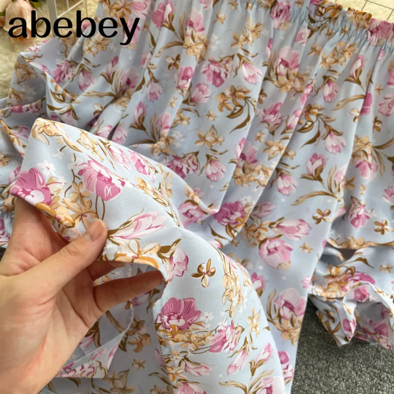 

Women French Sweet Floral Blouse Retro Puff Sleeve Ruffles Tops Summer Elastic Ruched Boho Print Blouses