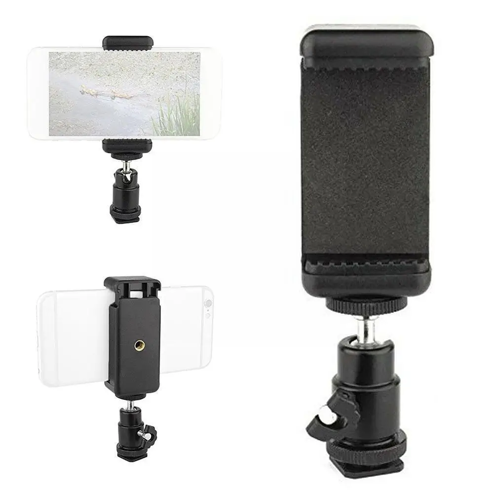 

1pc 360 Swivel Ball Head Hot Shoe Adapter Mount With Phone Clip Holder Suitable For DSLR Camera Cell Phone D4F2