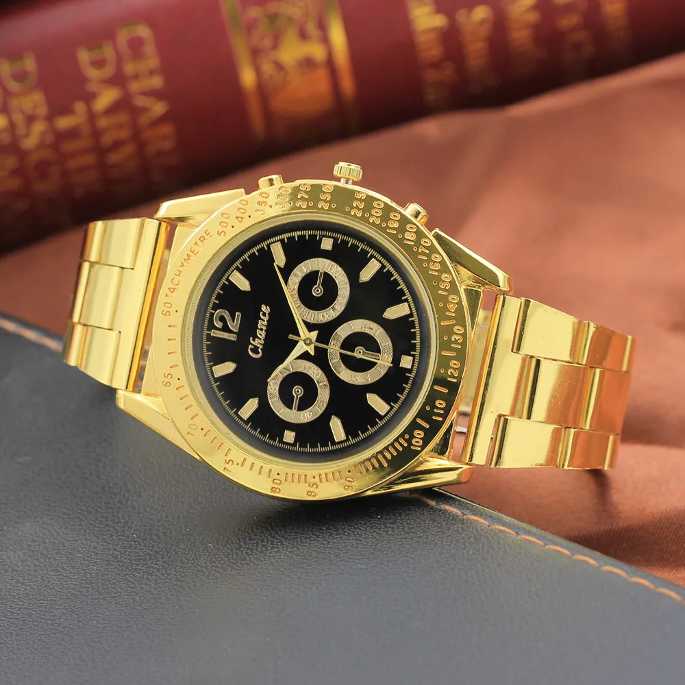 Мужские модные часы с кристаллами и тахиметром стальные шестью контактами