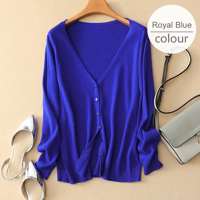 V-neck Blue Однобортный Для женщин свитер вязаный тонкий кардиган с круглым вырезом с длинным рукавом женские кардиганы Демисезонный женские топы - Цвет: V-neck Blue
