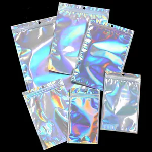 100pcs Zip Lock Bath Salt Cosmetic Bag One Side Closure Pockets Clear Holographic Laser Mini Aluminum Foil Package Bags Thick