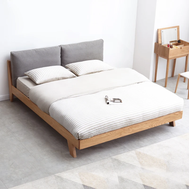 

Pure solid wood bed cloth art double beds oak Nordic contracted 1.8 meters 1.5 meters of the master bedroom bed soft bag