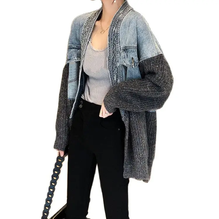 Женская куртка на весну и осень Молодежный джинсовый уличный вязаный кардиган в