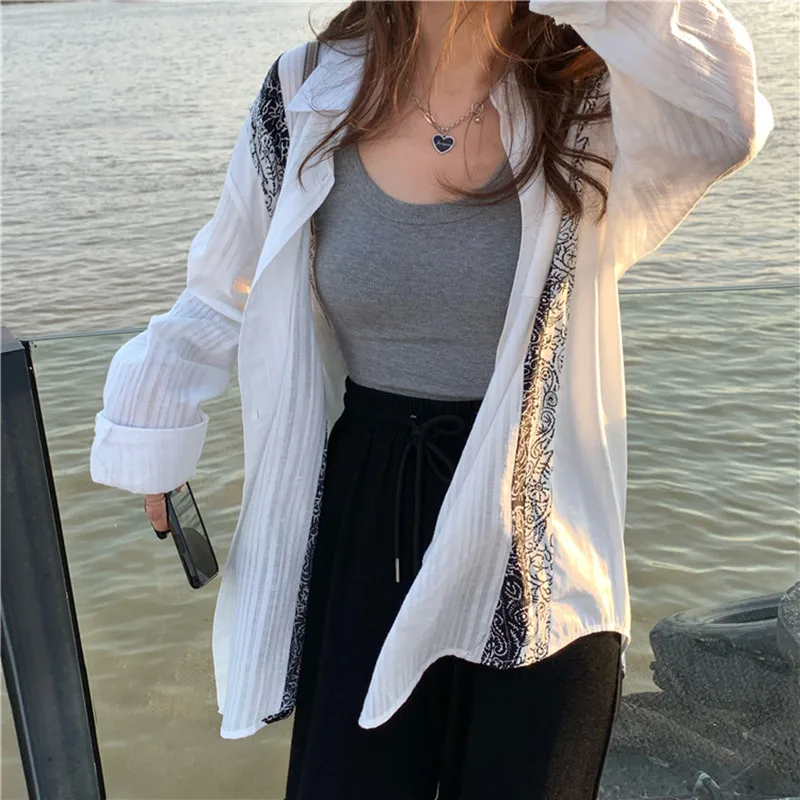 

PLAMTEE 2022 New Autumn Women Shirts White Single Breasted Cashew Flower Casual Fashion Gentle Spliced All-Match Hot Blouse