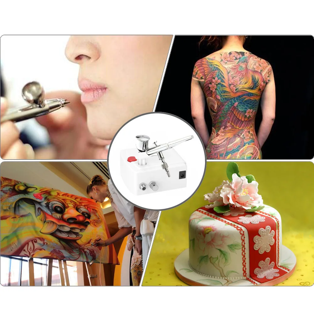 

Gravity-Feed Dual Action Airbrush Air Compressor Kit for Art Painting Manicure Craft Cake Spraying Model Air Brush Nail Tool Set