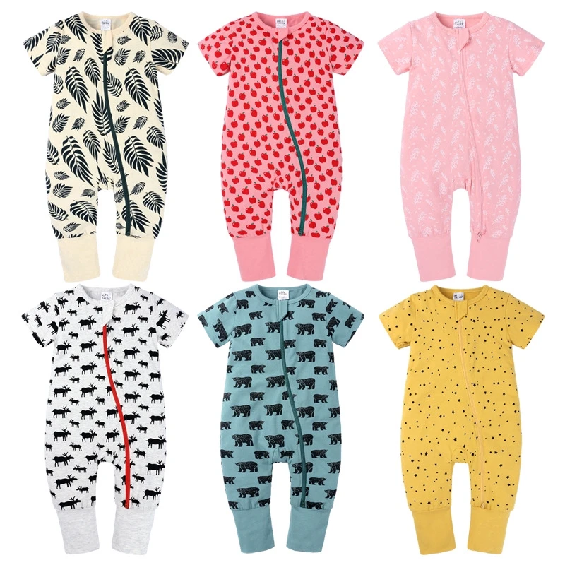 

Kids Tales/Детские Baju комбинезон, одежда для сна, короткий рукав; Комбинезон для мальчиков и девочек; С двойной молнией