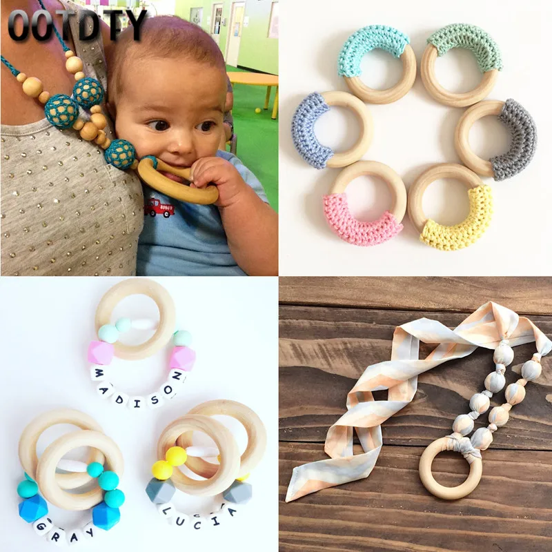 5pcs 70mm Baby Wooden Teething Rings Necklace Bracelet DIY Crafts Natural New Dropship