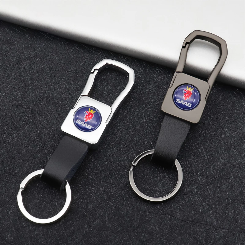 

Metal leather portable keychain car accessories suitable for SAAB- 9-3 9-5 9-7 9-4X 900 9000 92 93 high quality gift key ring