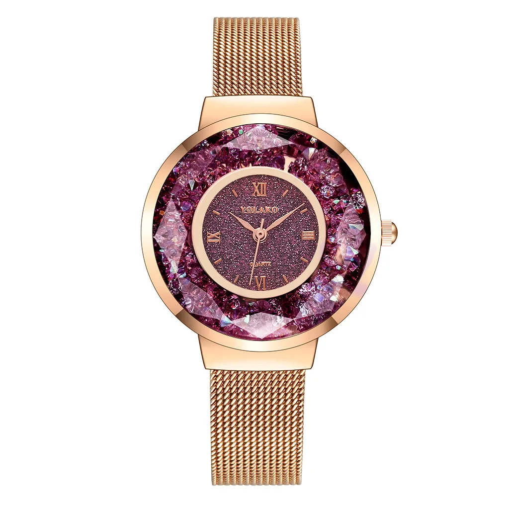 

New fashion alloy mesh belt women's watch fashion quicksand diamond diamond mirror casual quartz watch