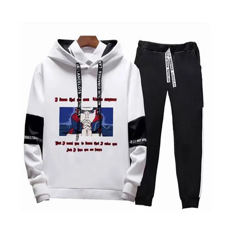 

2021 spring and winter fashion sportswear suit flame printed hoodie pullover couples hoodie sweatpants suit for men and women
