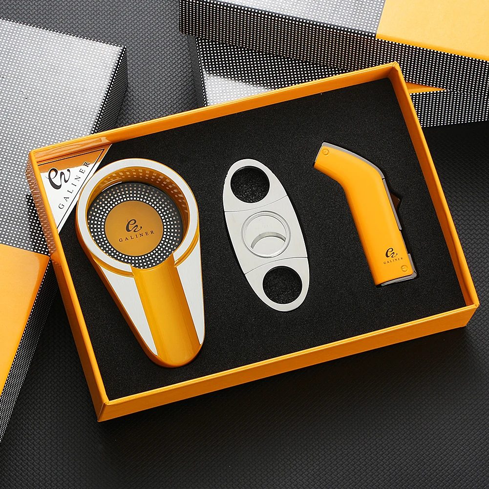

Galiner Jet Gas Lighter Cigar Cutter Accessories Sharp Cigar Punch Cutter Portable Ceramic Ashtray Pocket Travel Ash Tray