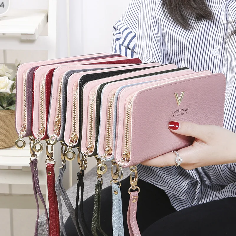 Новые женские кошельки брендовые Женский Длинный кошелек на молнии кожаный