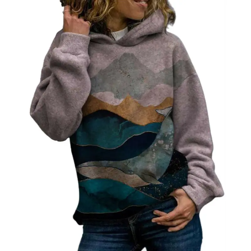 

Women Long Sleeve Print Hoodie Sweatshirt Hooded Casual Fit Jumper Pullover Tops