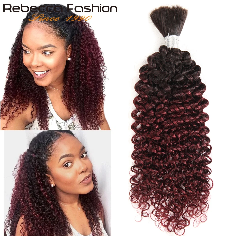 

Rebecca Brazilian Remy Curly Bulk Human Hair For Braiding 1/3/4 Bundles 10 to 30 Inch Color 1B/99J Hair Extensions